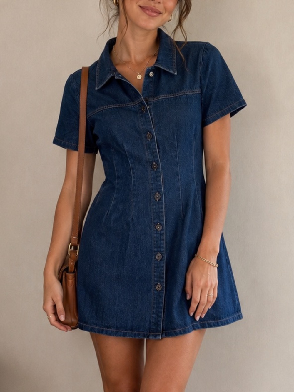 bdg denim dress | Dresses | Bdg Urban Outfitters Contrast Stitch Mini Shortsleeve Button Front M Color:WASHED-SEAFOAM Fancy dress party idea Boxingday25-Push Bdg leah up detail Gathered waistline